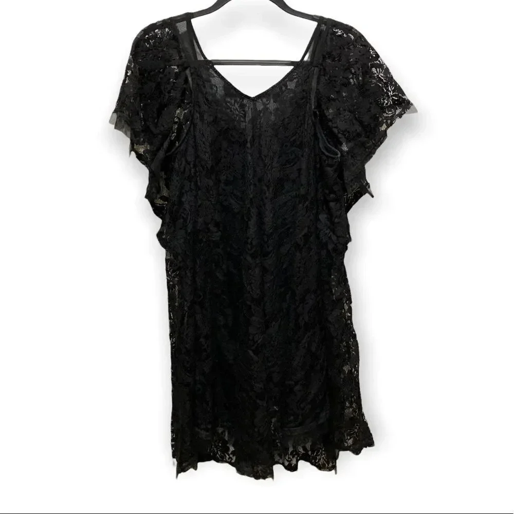 FREE PEOPLE Hill Country Lace Up Black Dress Witchy Goth Alt Extra Small XS